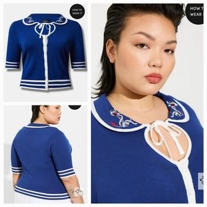 NWT Torrid Retro Chic Buttone Cardigan Sweater Sodalite Blue/White Size 1x 14/16
